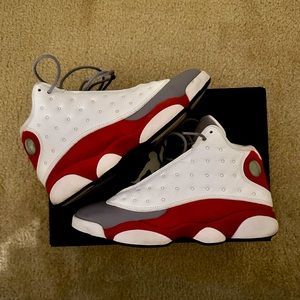 Men's Jordan 13 Athletic Shoes in White, Red, and Gray